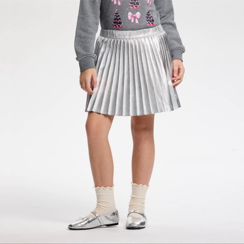 Owillo Girls Foil Pleated Skirt - Silver Size Extra Large NWT